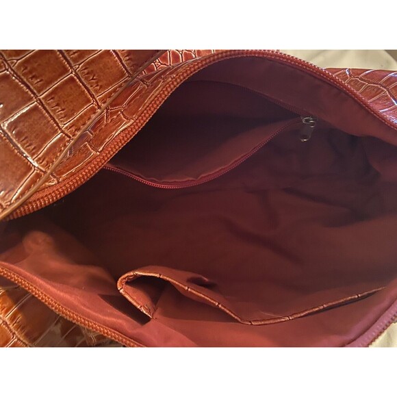 Orange Alligator Embossed Hobo Shoulder Bag Handbag Pockets Glossy Patent Finish - Picture 5 of 16